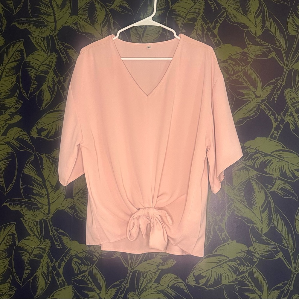Womens Tie Front Chiffon Blouses V Neck Batwing Short Sleeve Summer
